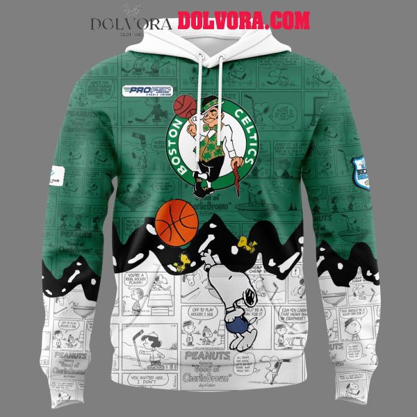 Boston Celtics 75th Anniversary Of Peanuts Snoopy 2025 Hoodie T-Shirt