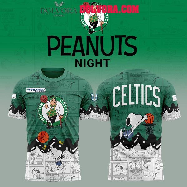 Boston Celtics 75th Anniversary Of Peanuts Snoopy 2025 Hoodie T-Shirt