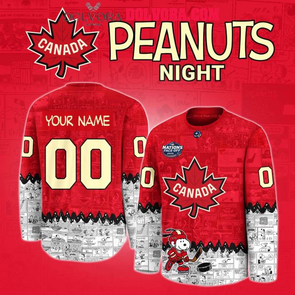 Canada NHL 4 Nations 2025 Champions Snoopy 75 Years Personalized Hockey Jersey