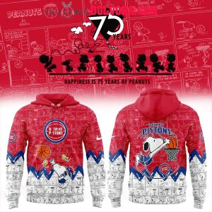 Detroit Pistons Peanuts 75th Anniversary Snoopy Happiness 2025 Hoodie T-Shirt