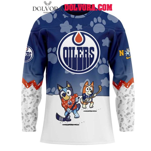 Edmonton Oilers Bluey And Bingo 2025 Anniversary Time Personalized Hockey Jersey