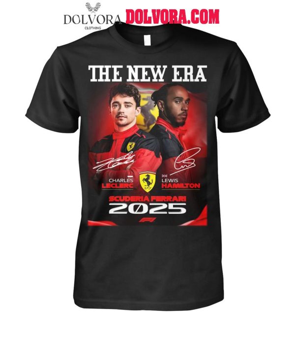 Ferrari 2025 Formula 1 Race Lewis Hamilton And Charles Leclerc New Era T-Shirt