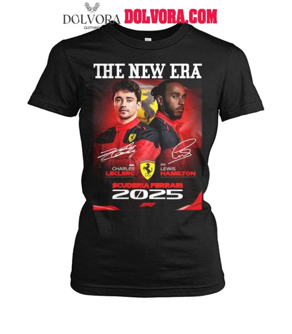 Ferrari 2025 Formula 1 Race Lewis Hamilton And Charles Leclerc New Era T-Shirt