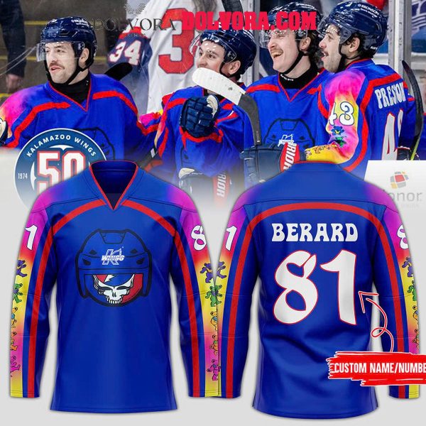 Kalamazoo Wings Celebrating Grateful Dead 2025 Time Hockey Jersey