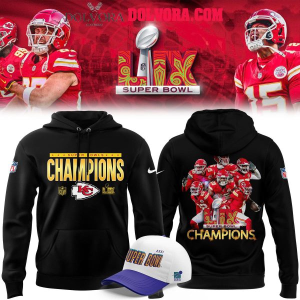 Kansas City Chiefs 2025 Super Bowl Champions Football Black Hoodie T-Shirt