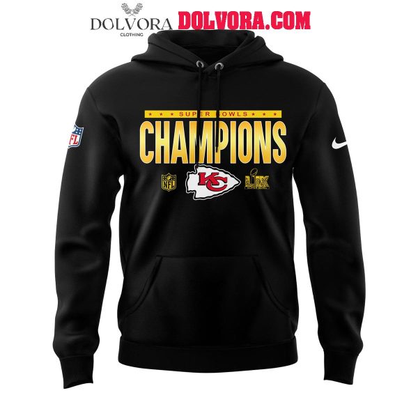 Kansas City Chiefs 2025 Super Bowl Champions Football Black Hoodie T-Shirt