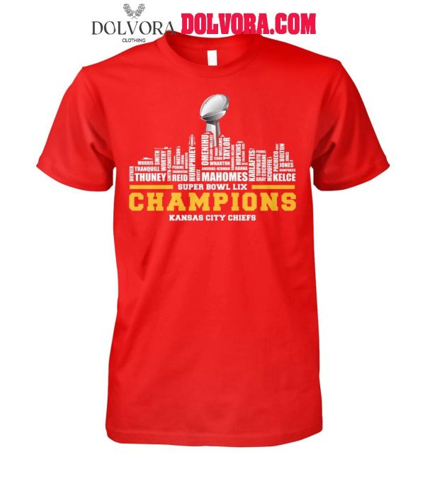 Kansas City Chiefs 2025 Super Bowl LIX Skyline Champions Tshirt