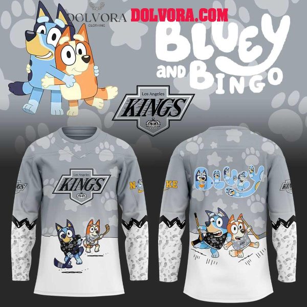 Los Angeles Kings Bluey And Bingo 2025 Anniversary Time Personalized Hockey Jersey