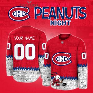 Montreal Canadiens Peanuts Snoopy 75th Anniversary Personalized Hockey Jersey