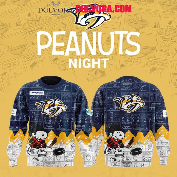 Nashville Predators 75th Anniversary Of Peanuts 2025 Snoopy Time Hoodie T-Shirt