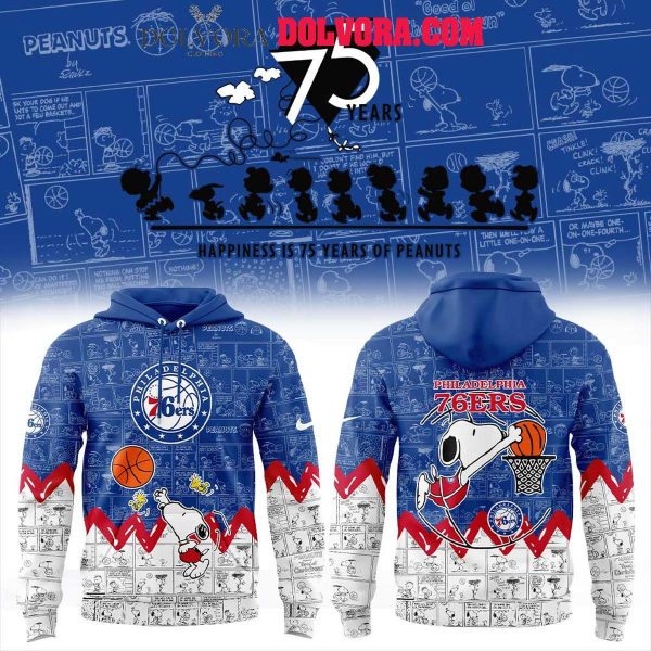 Philadelphia 76ers Peanuts 75th Anniversary Snoopy Happiness 2025 Hoodie T-Shirt