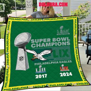 Philadelphia Eagles 2 Times Winning Super Bowl Champs Fleece Blanket Quilt