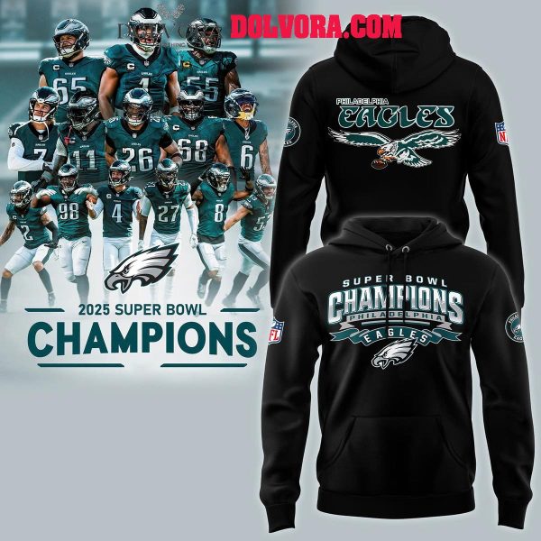 Philadelphia Eagles 2025 Super Bowl Champions Football Black Hoodie T-Shirt