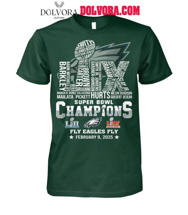 Philadelphia Eagles 2025 Super Bowl LIX Champions Fly Eagles Fly Tshirt