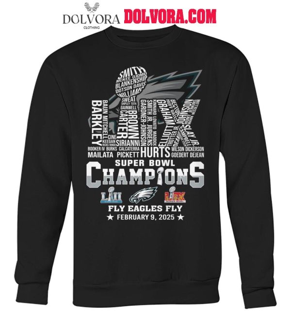 Philadelphia Eagles 2025 Super Bowl LIX Champions Fly Eagles Fly Tshirt