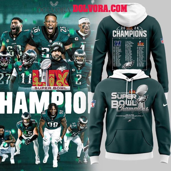 Philadelphia Eagles 2025 Super Bowl LIX Champions Player List Hoodie Tshirt