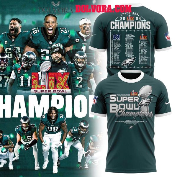 Philadelphia Eagles 2025 Super Bowl LIX Champions Player List Hoodie Tshirt