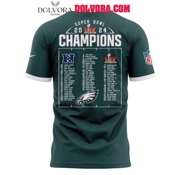 Philadelphia Eagles 2025 Super Bowl LIX Champions Player List Hoodie Tshirt