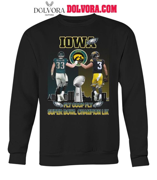 Philadelphia Eagles Iowa Hawkeyes DeJean Fly Coop Fly Super Bowl Champions LIX T-Shirt