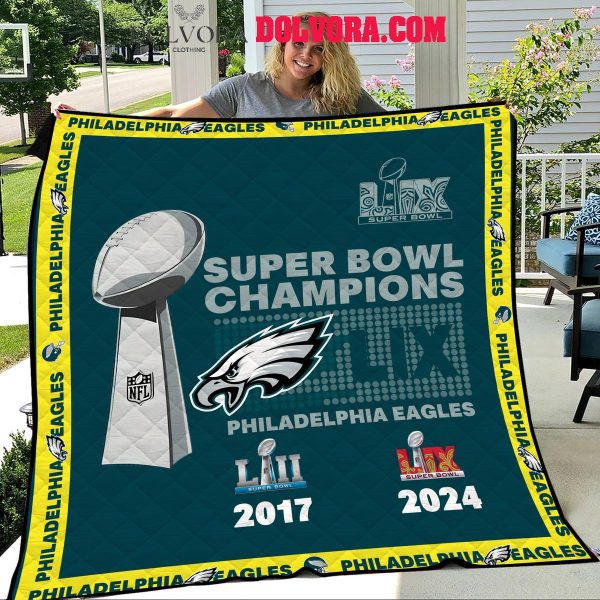 Philadelphia Eagles Super Bowl 2025 Champions 2X Fleece Blanket Quilt