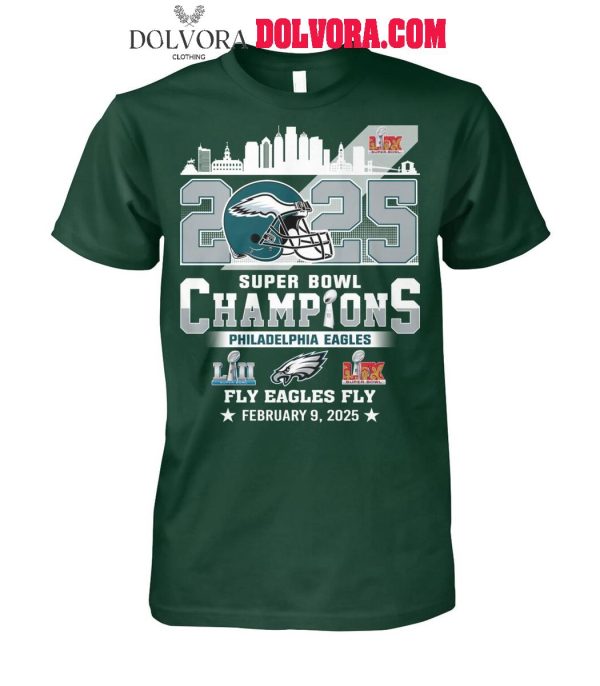 Philadelphia Eagles Super Bowl Champions 2025 Fly Eagles Fly Celebration Tshirt