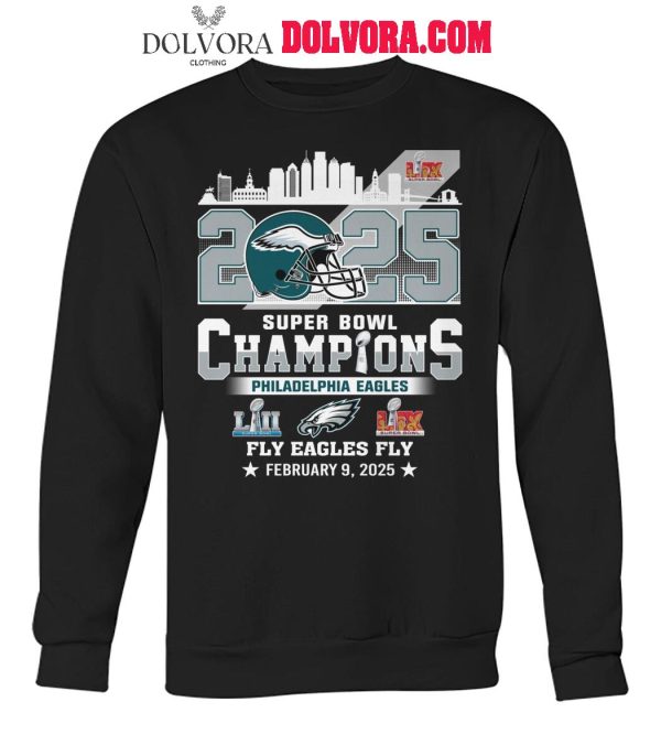 Philadelphia Eagles Super Bowl Champions 2025 Fly Eagles Fly Celebration Tshirt