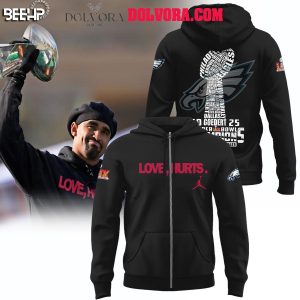 Philadelphia Eagles Super Bowl LIX Champions 2025 Love Hurts Hoodie T-Shirt Black