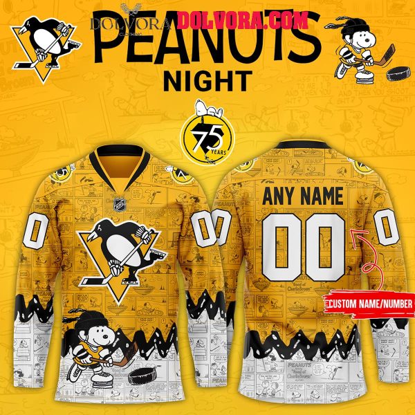 Pittsburgh Penguins Snoopy 75th Anniversary Of Peanuts Personalized Hockey Jersey