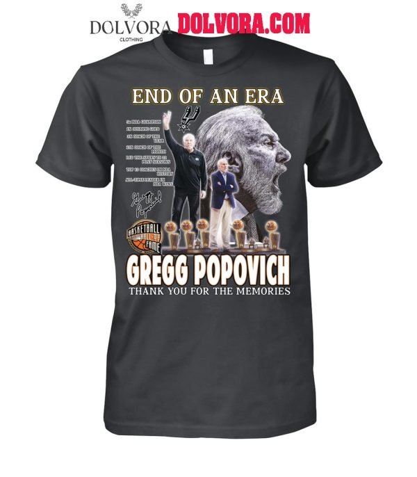 San Antonio Spurs End Of An Era Gregg Popovich 2025 Thank You T-Shirt