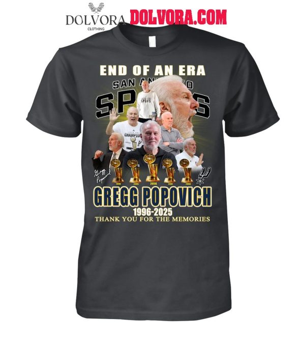 San Antonio Spurs Gregg Popovich 1996-2025 Thank You For The Era T-Shirt