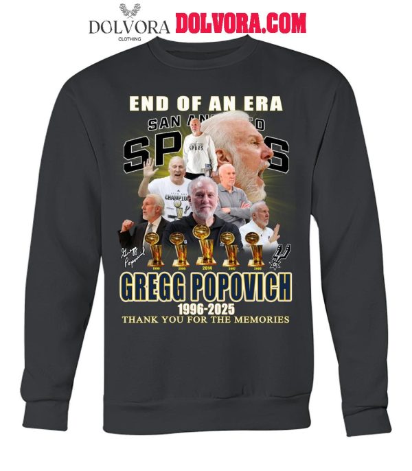 San Antonio Spurs Gregg Popovich 1996-2025 Thank You For The Era T-Shirt