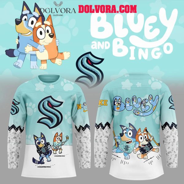 Seattle Kraken Bluey And Bingo 2025 Anniversary Time Personalized Hockey Jersey