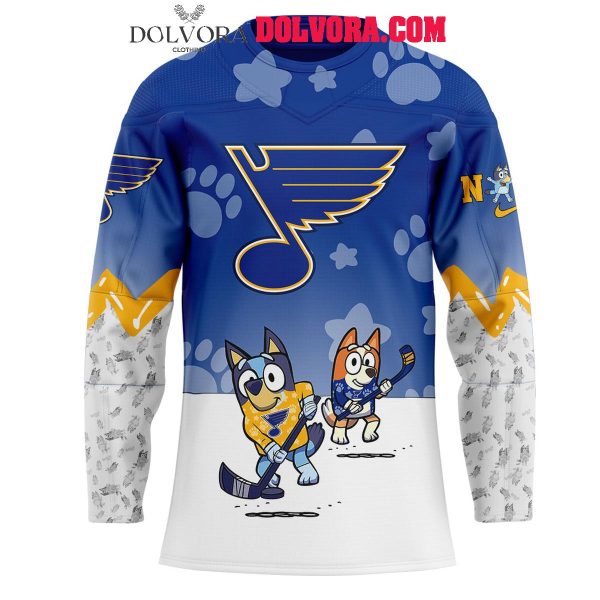 St. Louis Blues Bluey And Bingo 2025 Anniversary Time Personalized Hockey Jersey