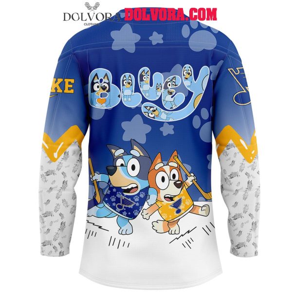 St. Louis Blues Bluey And Bingo 2025 Anniversary Time Personalized Hockey Jersey