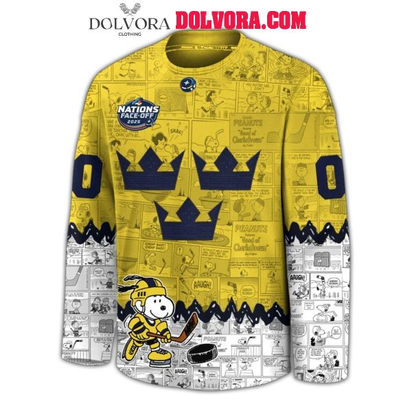 Sweden NHL 4 Nations Face-Off 75th Anniversary Peanuts Personalized Hockey Jersey