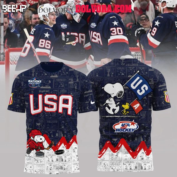 USA Hockey 4 Nations Face-Off Snoopy 75th Anniversary Of Peanuts Hoodie T-Shirt