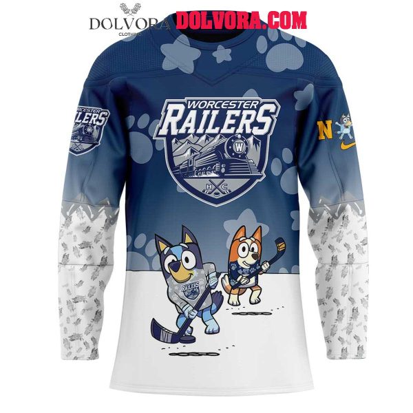 Worcester Railers Rabbits Bluey And Bingo Playing ECHL 2025 Hockey Jersey