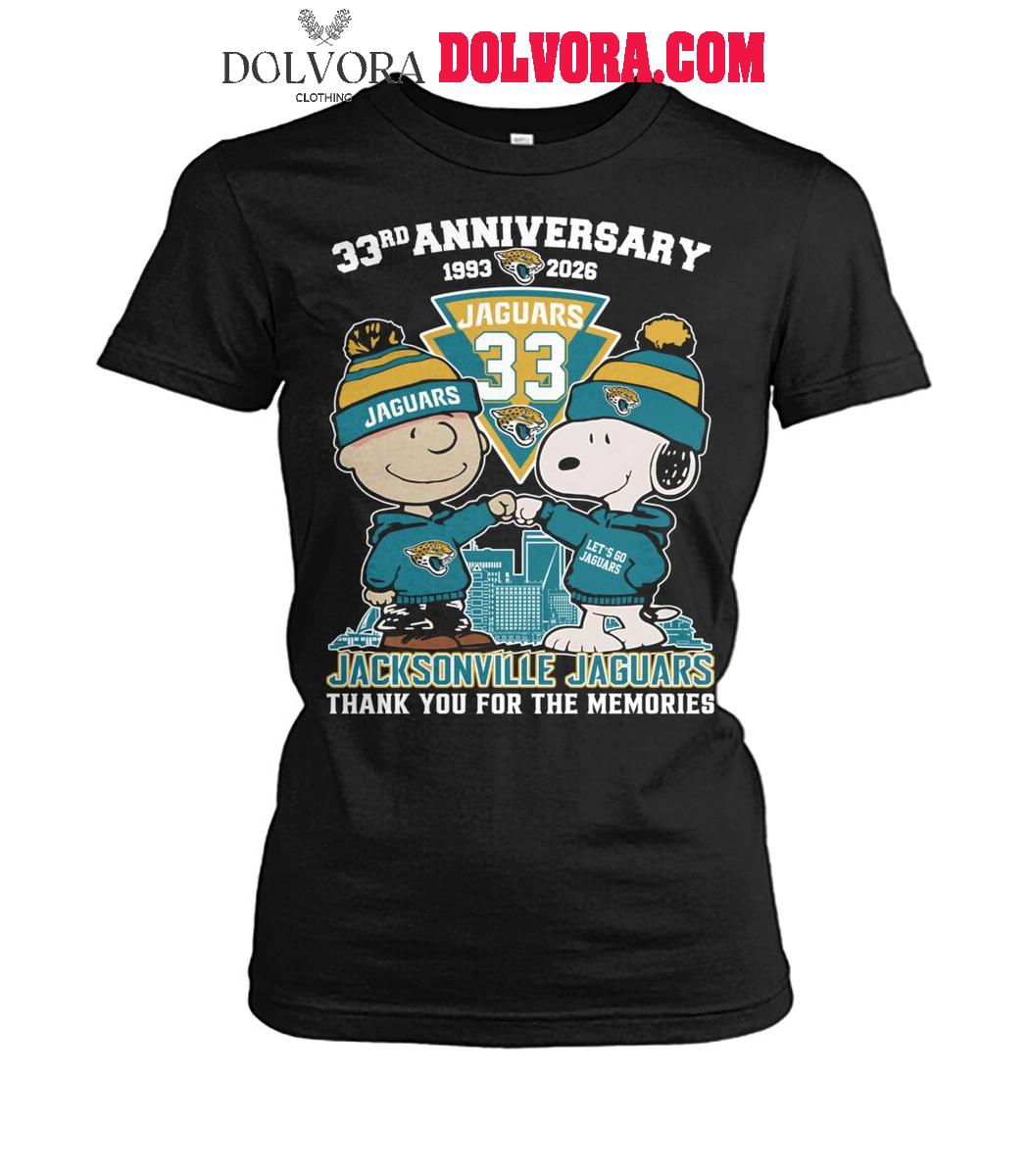 Jacksonville Jaguars Peanuts 1993-2026 Thank You For 33 Years Of Memories T-Shirt Jacksonville Jaguars Peanuts 1993-2026 Thank You For 33 Years Of Memories T-Shirt