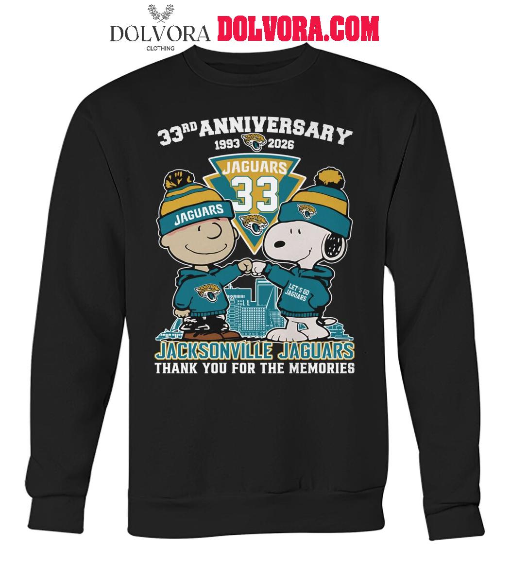 Jacksonville Jaguars Peanuts 1993-2026 Thank You For 33 Years Of Memories T-Shirt Jacksonville Jaguars Peanuts 1993-2026 Thank You For 33 Years Of Memories T-Shirt