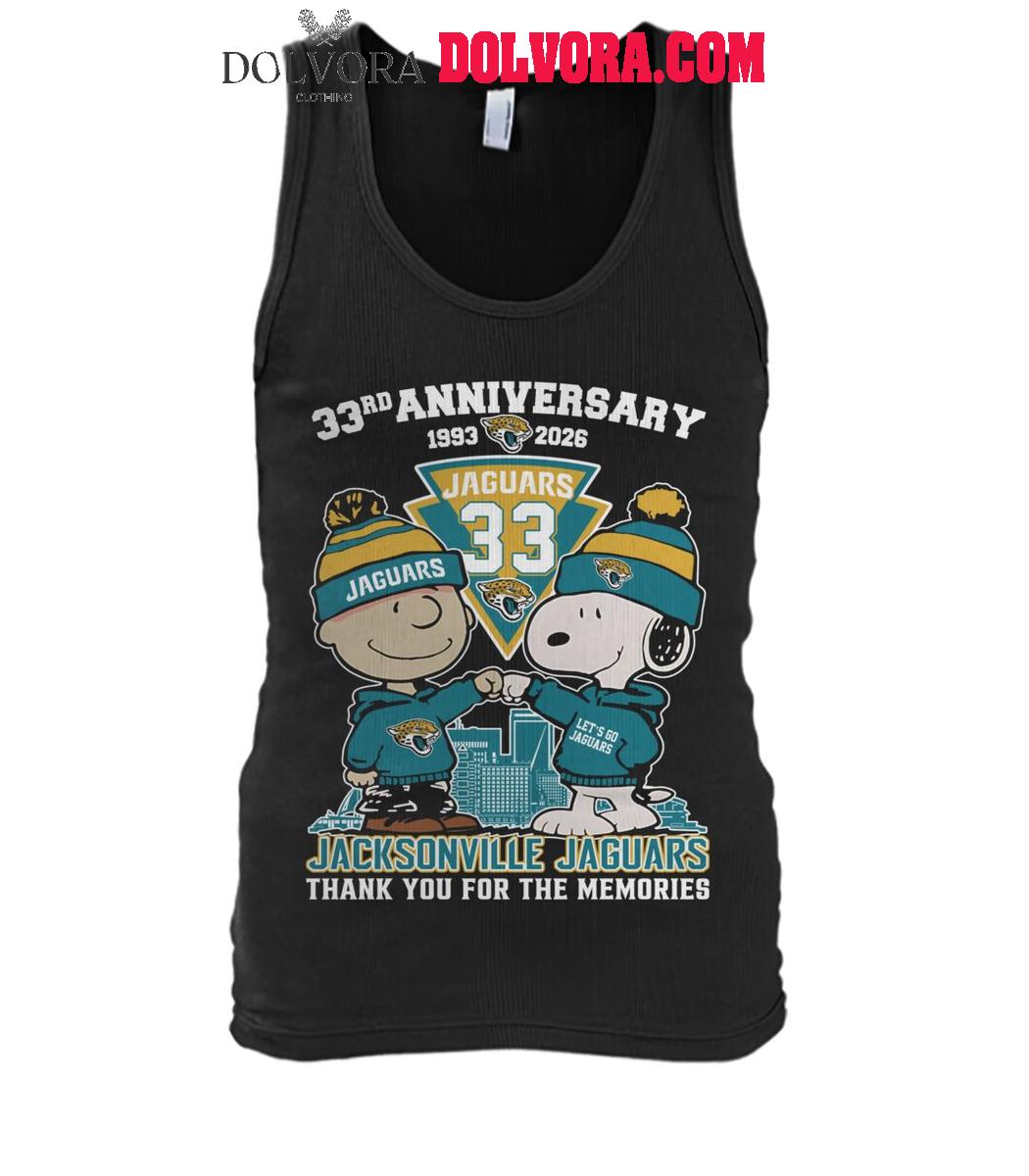 Jacksonville Jaguars Peanuts 1993-2026 Thank You For 33 Years Of Memories T-Shirt Jacksonville Jaguars Peanuts 1993-2026 Thank You For 33 Years Of Memories T-Shirt