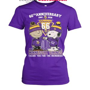 Minnesota Vikings Peanuts 1960-2026 Thank You For 66 Years Of Memories T-Shirt