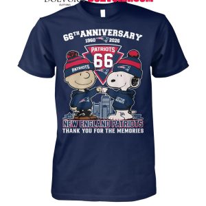 New England Patriots Peanuts 1960-2026 Thank You For 66 Years Of Memories T-Shirt