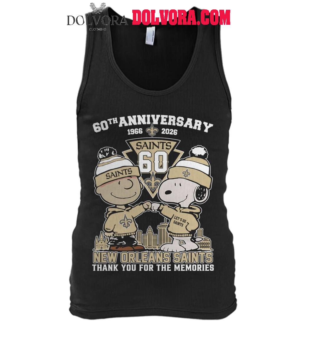 New Orleans Saints Peanuts 1966-2026 Thank You For 60 Years Of Memories T-Shirt New Orleans Saints Peanuts 1966-2026 Thank You For 60 Years Of Memories T-Shirt