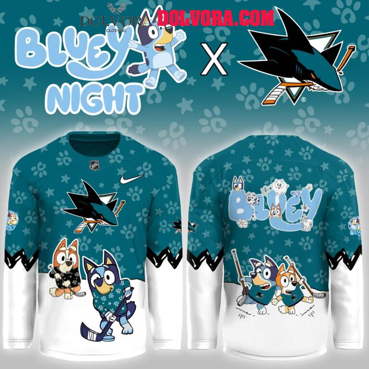 San Jose Sharks Bluey New Year 2026 New Season Personalized Hockey Jersey San Jose Sharks Bluey New Year 2026 New Season Personalized Hockey Jersey