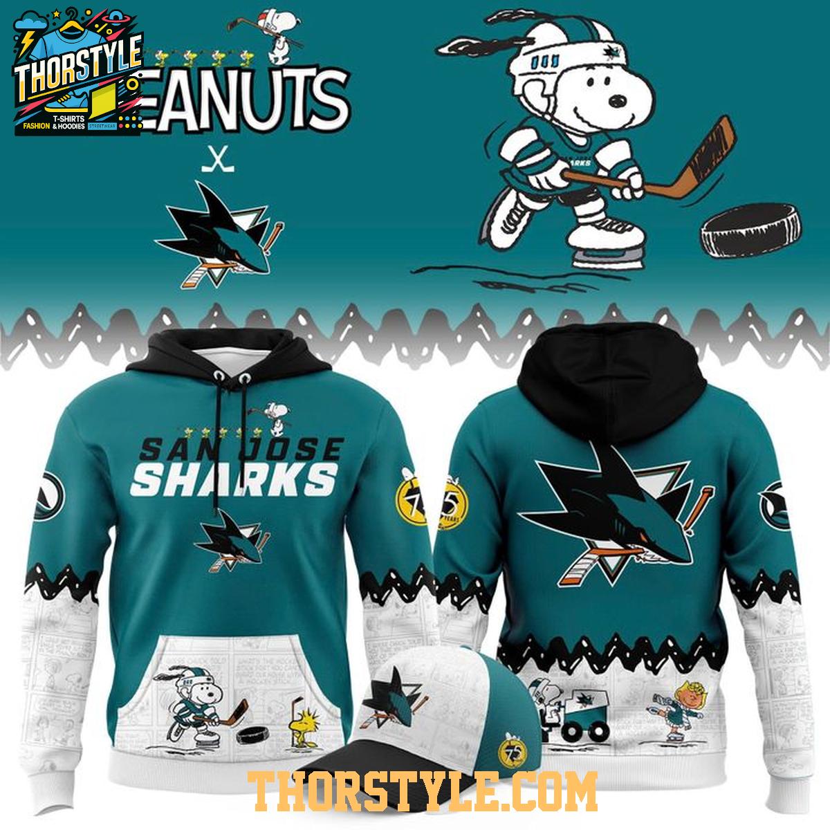 San Jose Sharks Peanuts Night New Year 2026 Hoodie T-Shirt San Jose Sharks Peanuts Night New Year 2026 Hoodie T-Shirt